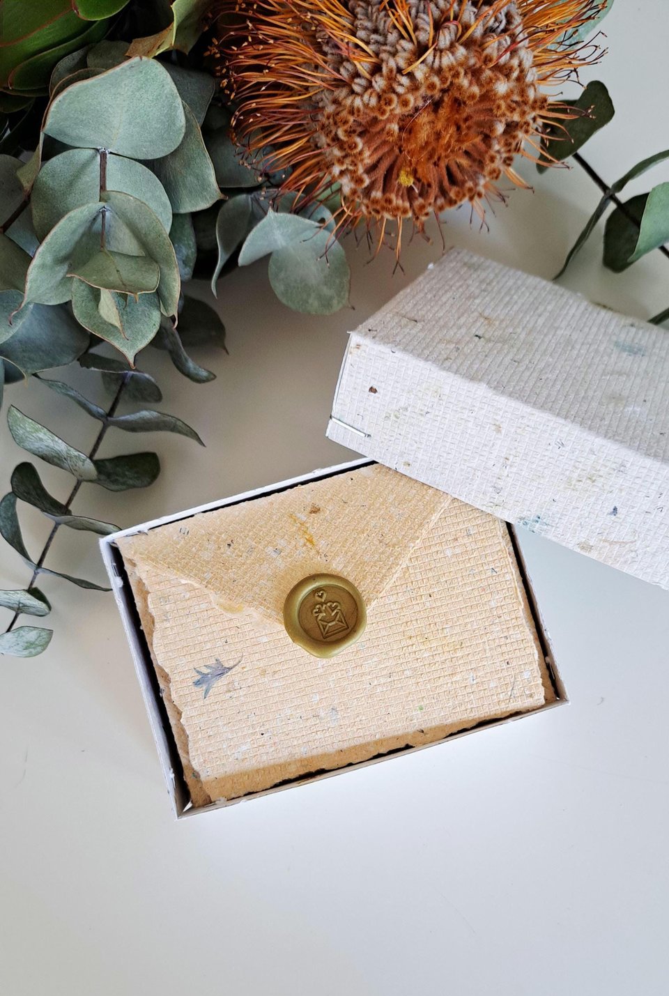 MINI Handmade Recycled Paper sheets and envelopes, mixed colours in gift box