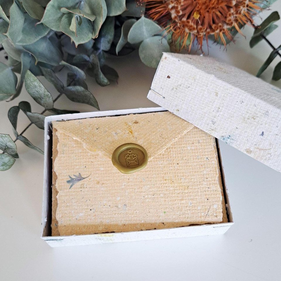MINI Handmade Recycled Paper sheets and envelopes, mixed colours in gift box