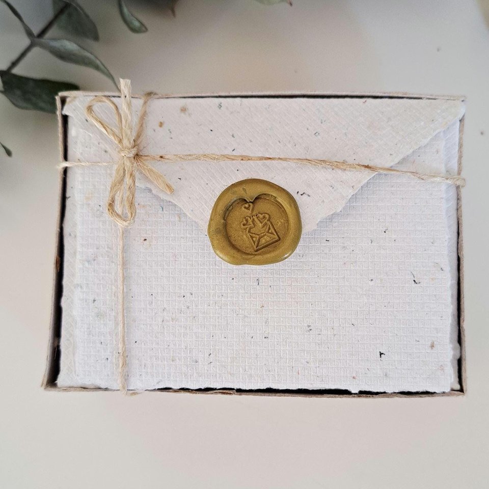 MINI Handmade Recycled Paper  note and envelope set with botanicals in gift box