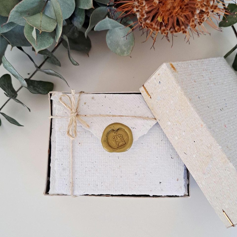 MINI Handmade Recycled Paper  note and envelope set with botanicals in gift box