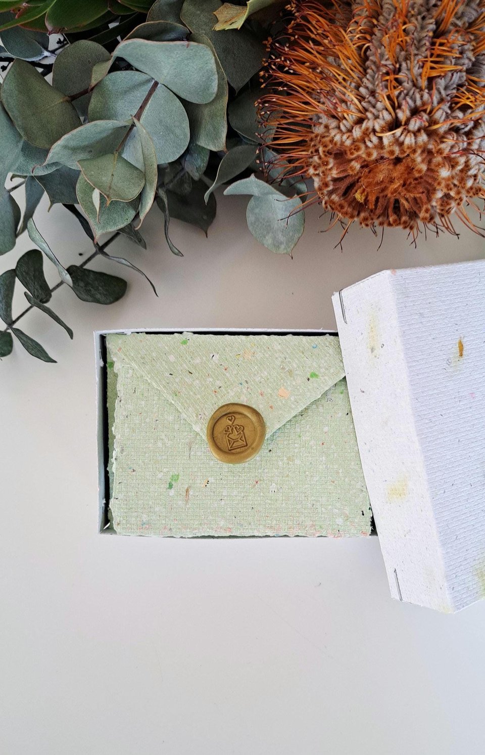 MINI Handmade Recycled Paper sheets and envelopes - colourful