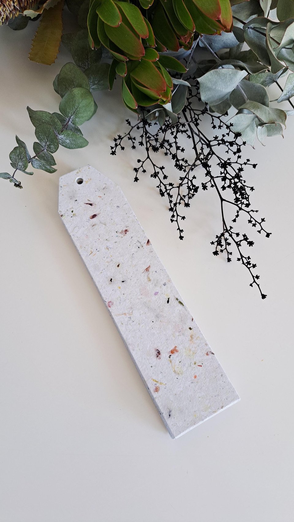 Large tags / labels / bookmarks, handmade recycled paper with botanicals