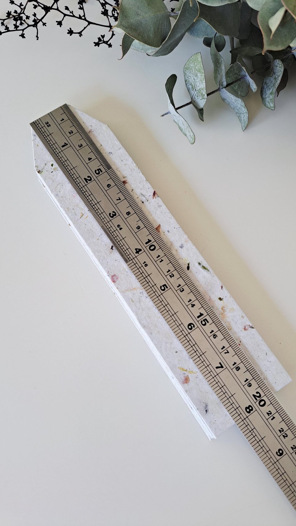 Large tags / labels / bookmarks, handmade recycled paper with botanicals