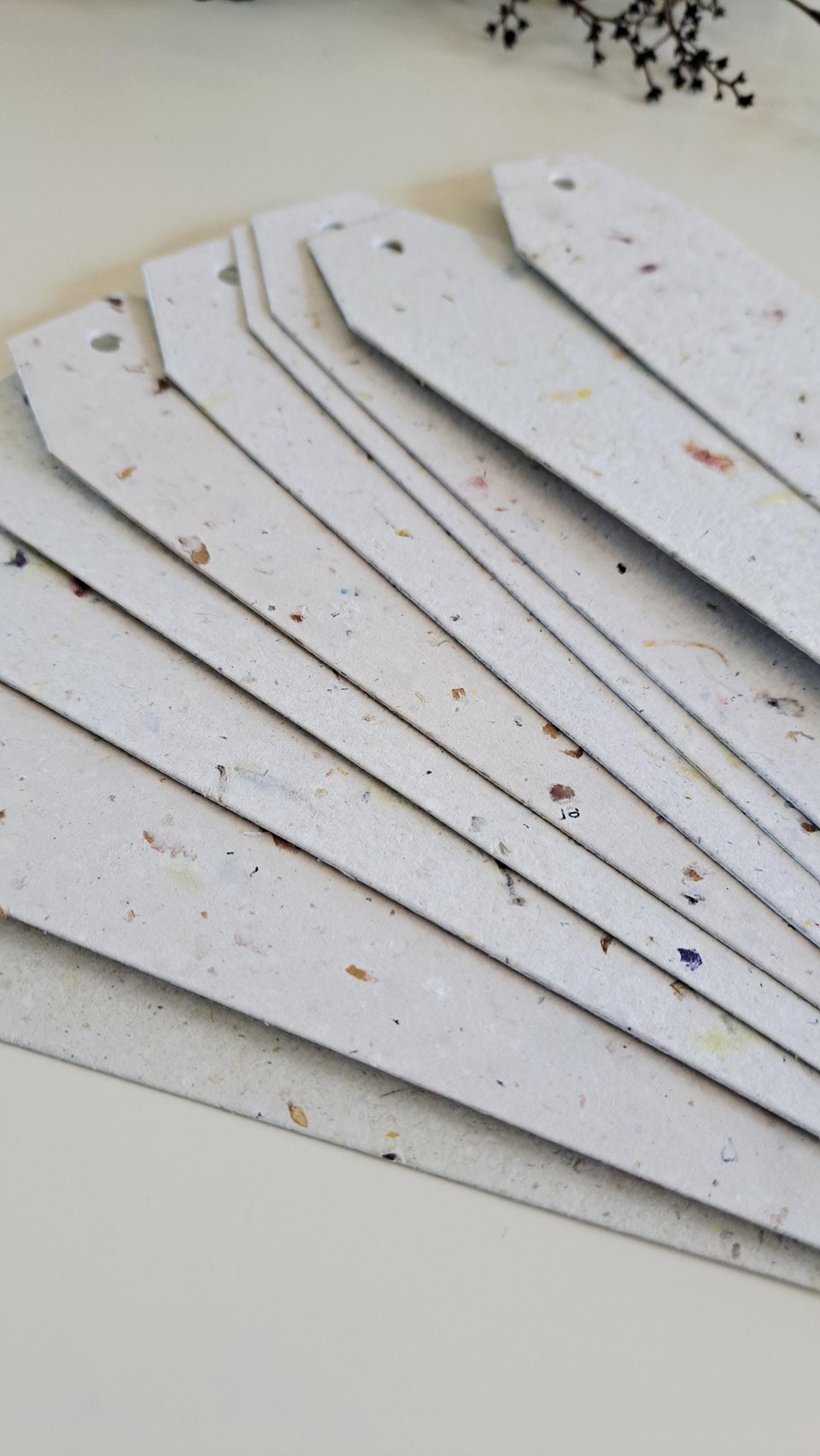 Large tags / labels / bookmarks, handmade recycled paper with botanicals