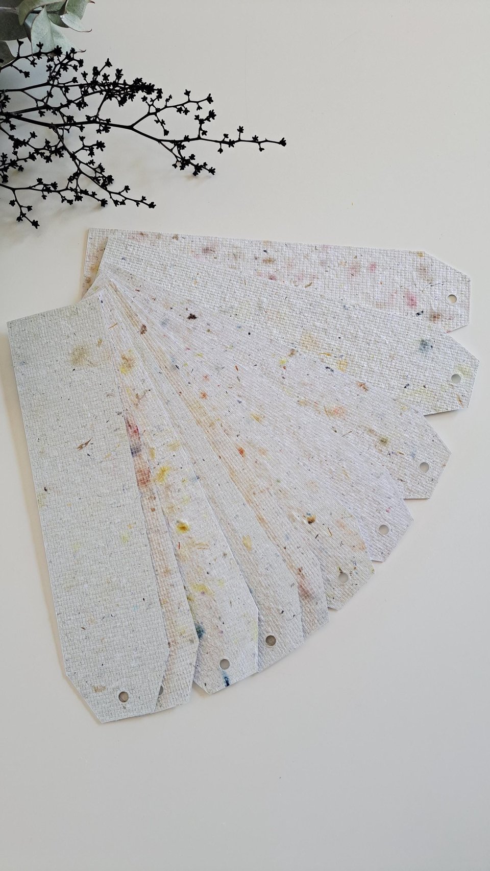 Large tags / labels / bookmarks, handmade recycled paper with botanicals
