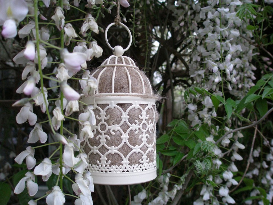 Bird Nester with Llama Fibre Nesting Material to Attract Native Birds to your Garden. Outdoor lantern. Birthday Gift Idea