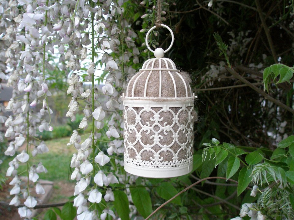 Bird Nester with Llama Fibre Nesting Material to Attract Native Birds to your Garden. Outdoor lantern. Birthday Gift Idea