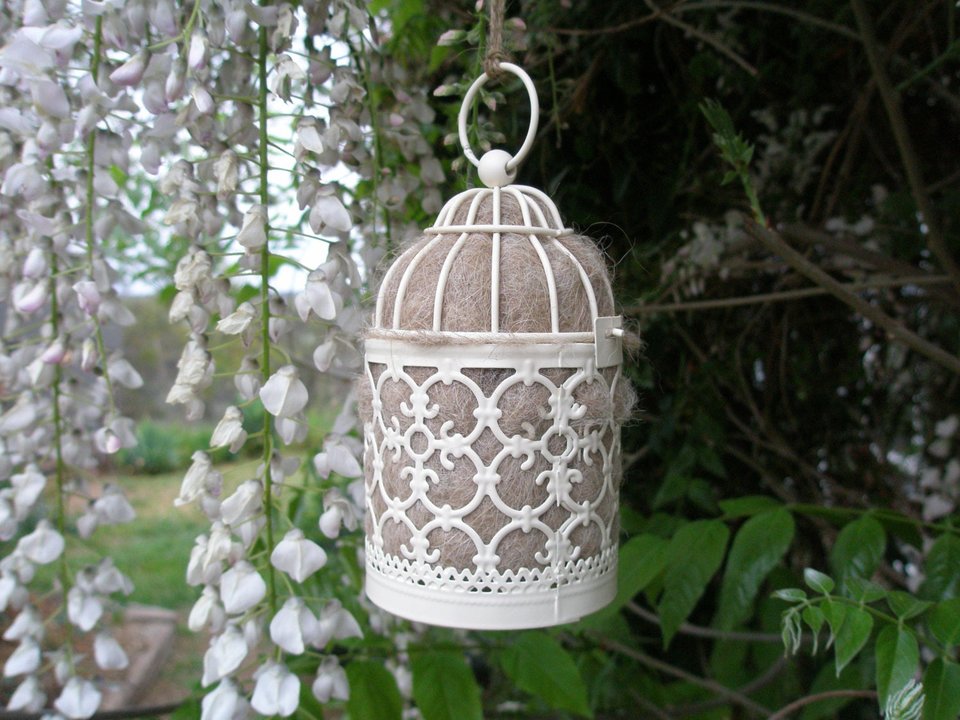 Bird Nester with Llama Fibre Nesting Material to Attract Native Birds to your Garden. Outdoor lantern. Birthday Gift Idea