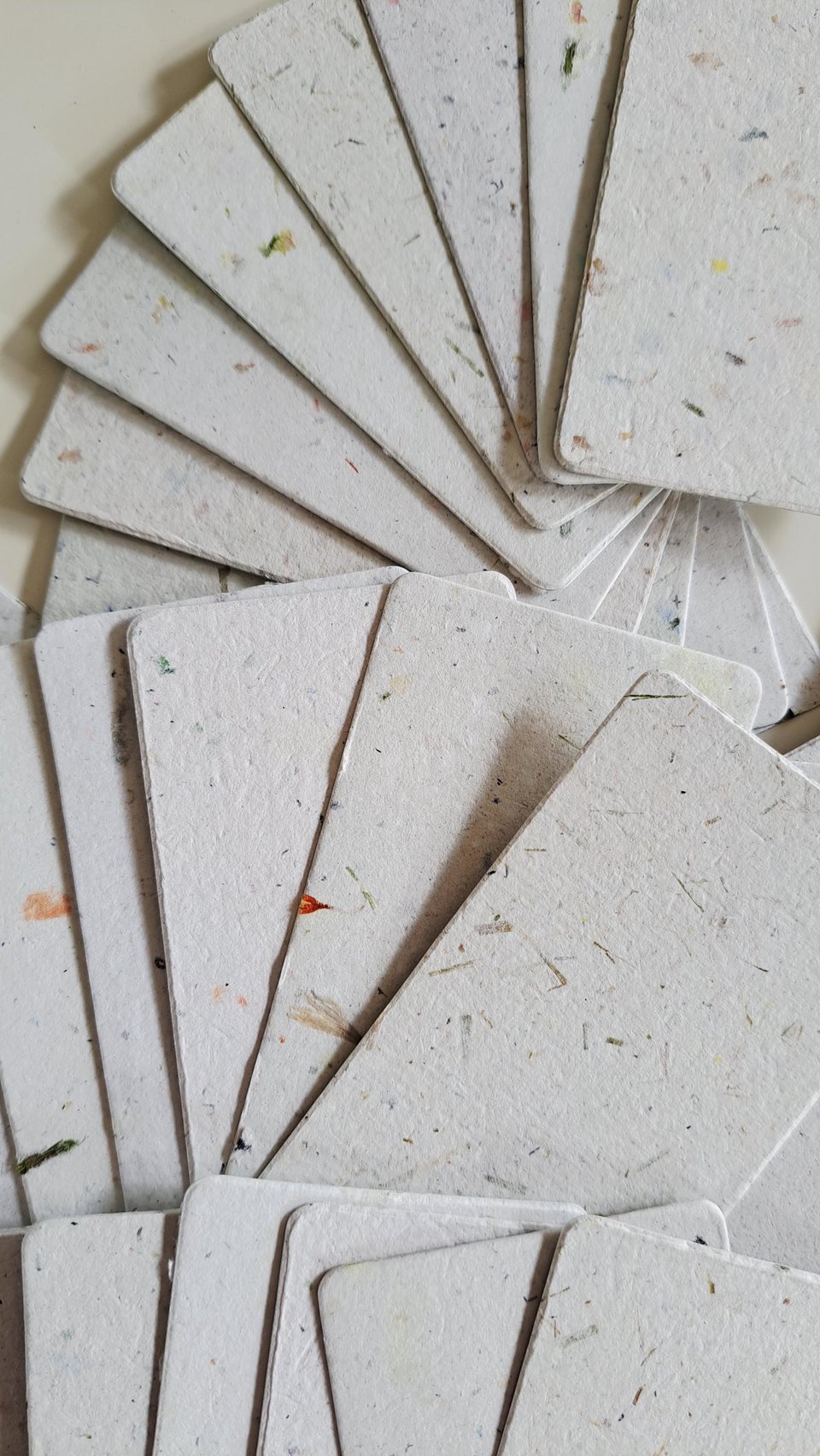 50 Handmade Recycled 2 x 3.5 inch Cards, Neutral, Blank Homemade Paper