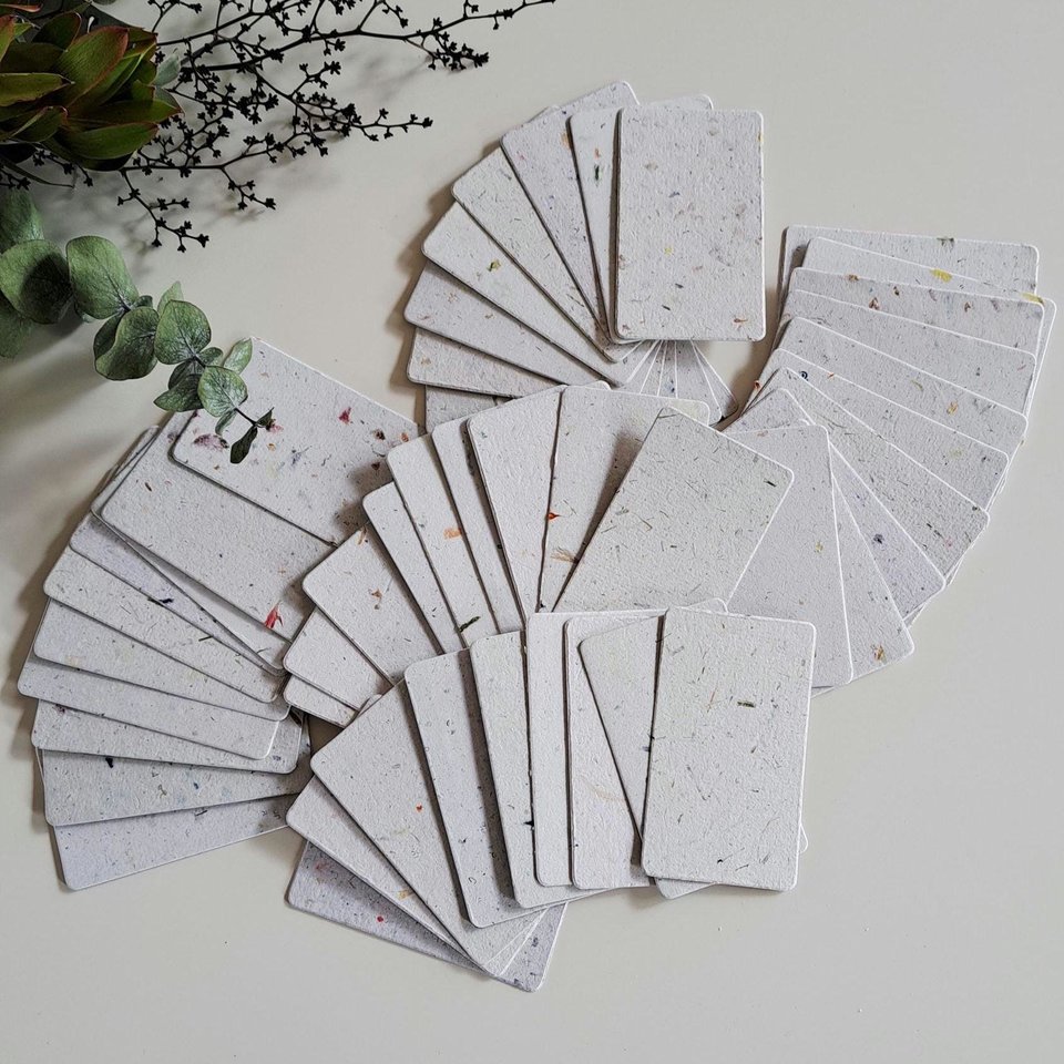 50 Handmade Recycled 2 x 3.5 inch Cards, Neutral, Blank Homemade Paper