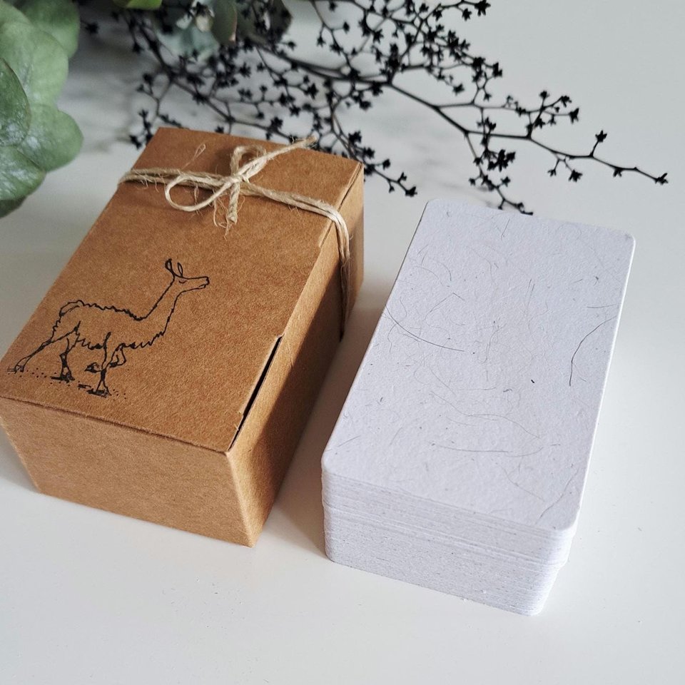45 Llama Fibre Business Cards, Blank. Hand-made, Recycled Paper with Llama Fibre