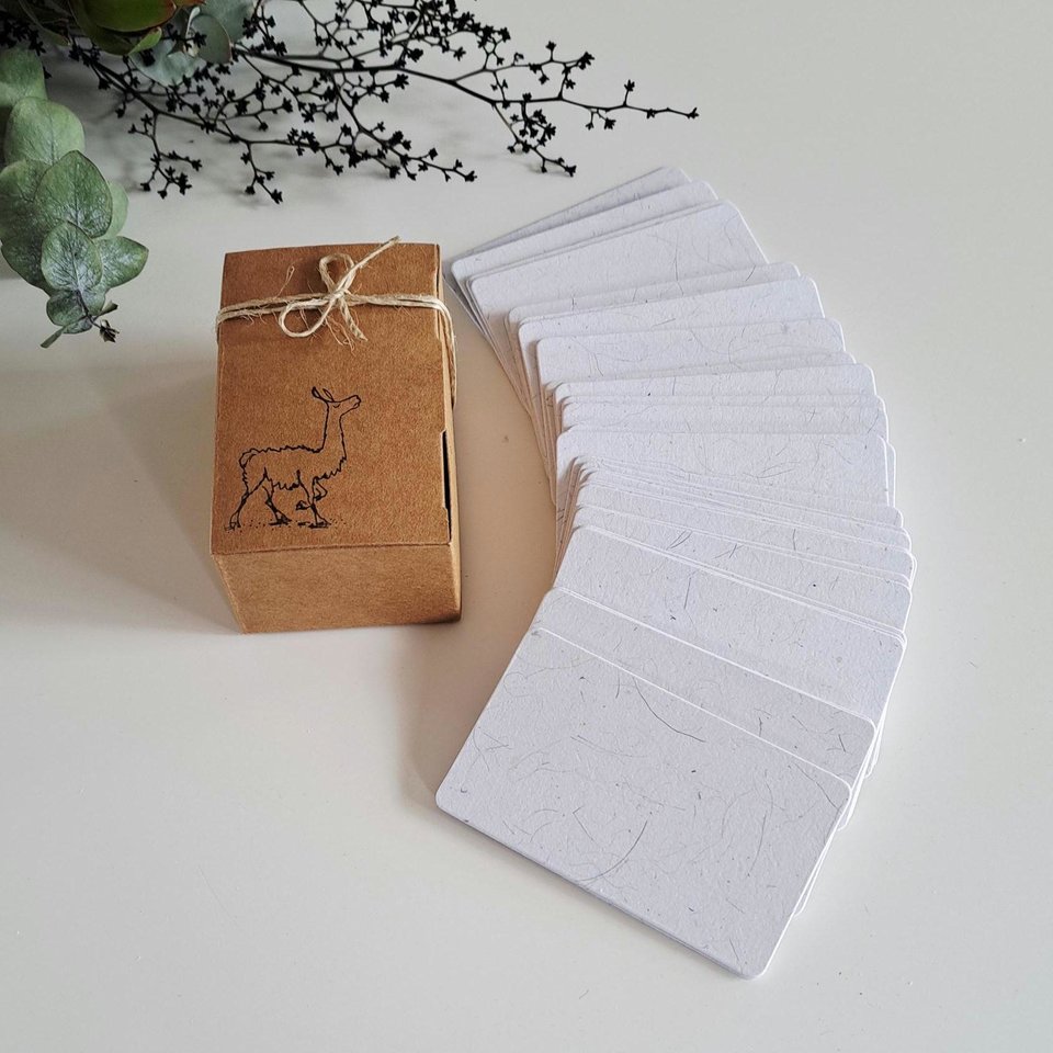 45 Llama Fibre Business Cards, Blank. Hand-made, Recycled Paper with Llama Fibre