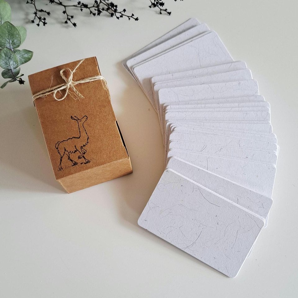 45 Llama Fibre Business Cards, Blank. Hand-made, Recycled Paper with Llama Fibre