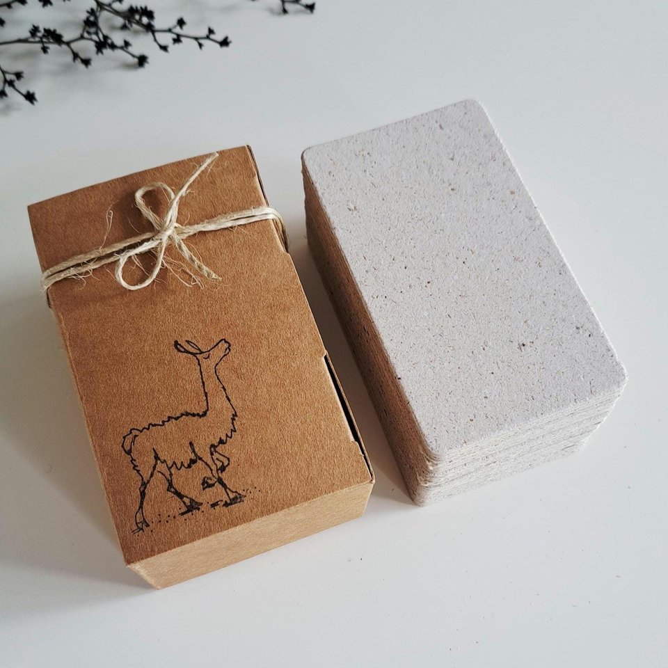 50 Llama Poo Paper Blank Business Cards, Hand-made Recycled 2 x 3.5 Inch
