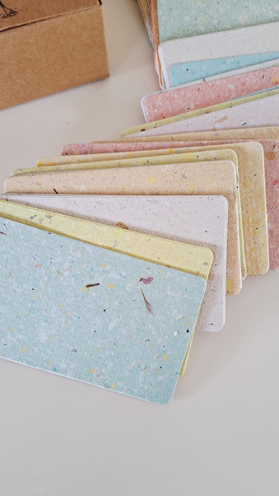 50 Handmade Recycled 2 x 3.5 inch Cards, Coloured Blank Homemade Paper