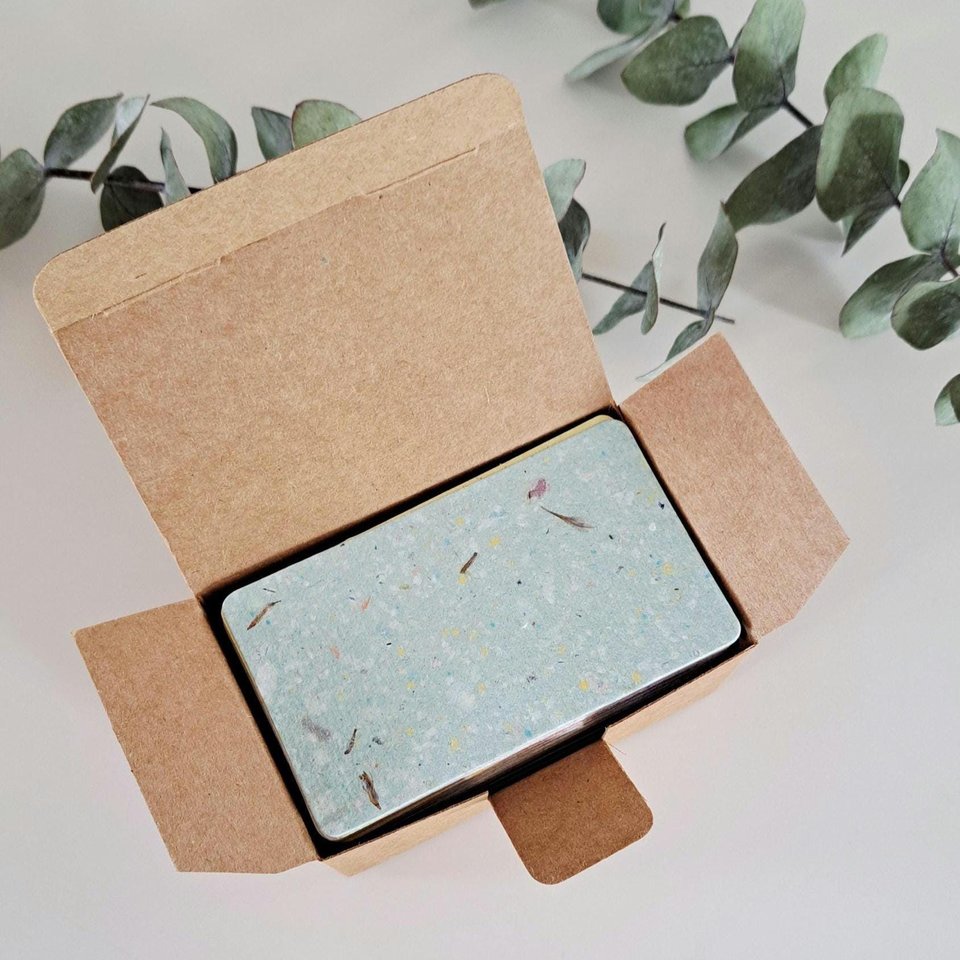 50 Handmade Recycled 2 x 3.5 inch Cards, Coloured Blank Homemade Paper