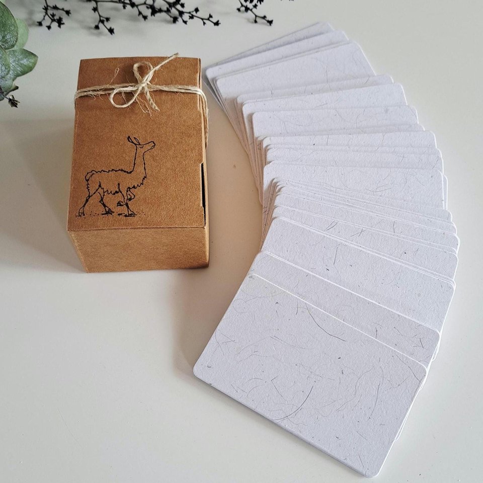 45 Llama Fibre Business Cards, Blank. Hand-made, Recycled Paper with Llama Fibre