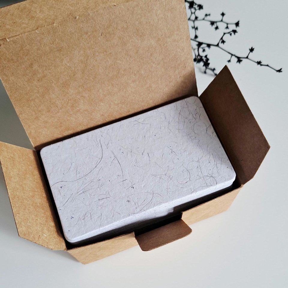 45 Llama Fibre Business Cards, Blank. Hand-made, Recycled Paper with Llama Fibre