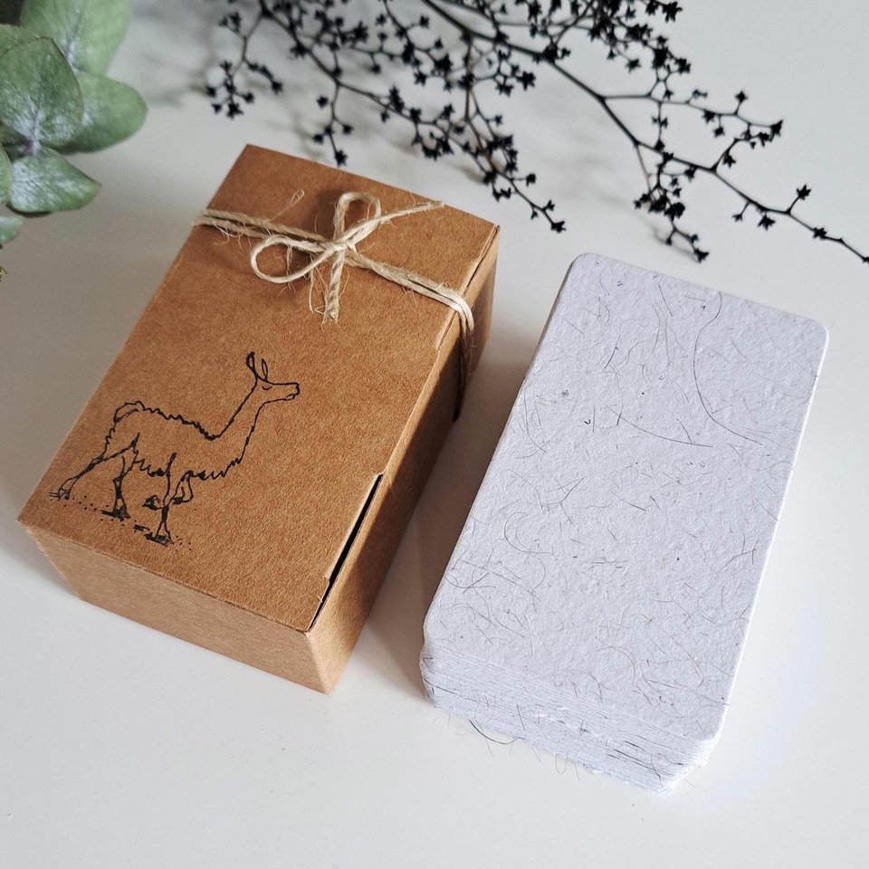 45 Llama Fibre Business Cards, Blank. Hand-made, Recycled Paper with Llama Fibre
