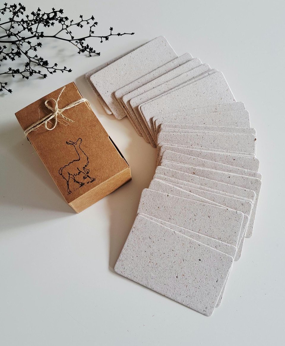 50 Llama Poo Paper Blank Business Cards, Hand-made Recycled 2 x 3.5 Inch