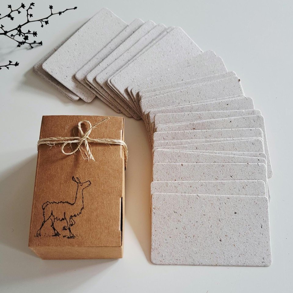 50 Llama Poo Paper Blank Business Cards, Hand-made Recycled 2 x 3.5 Inch