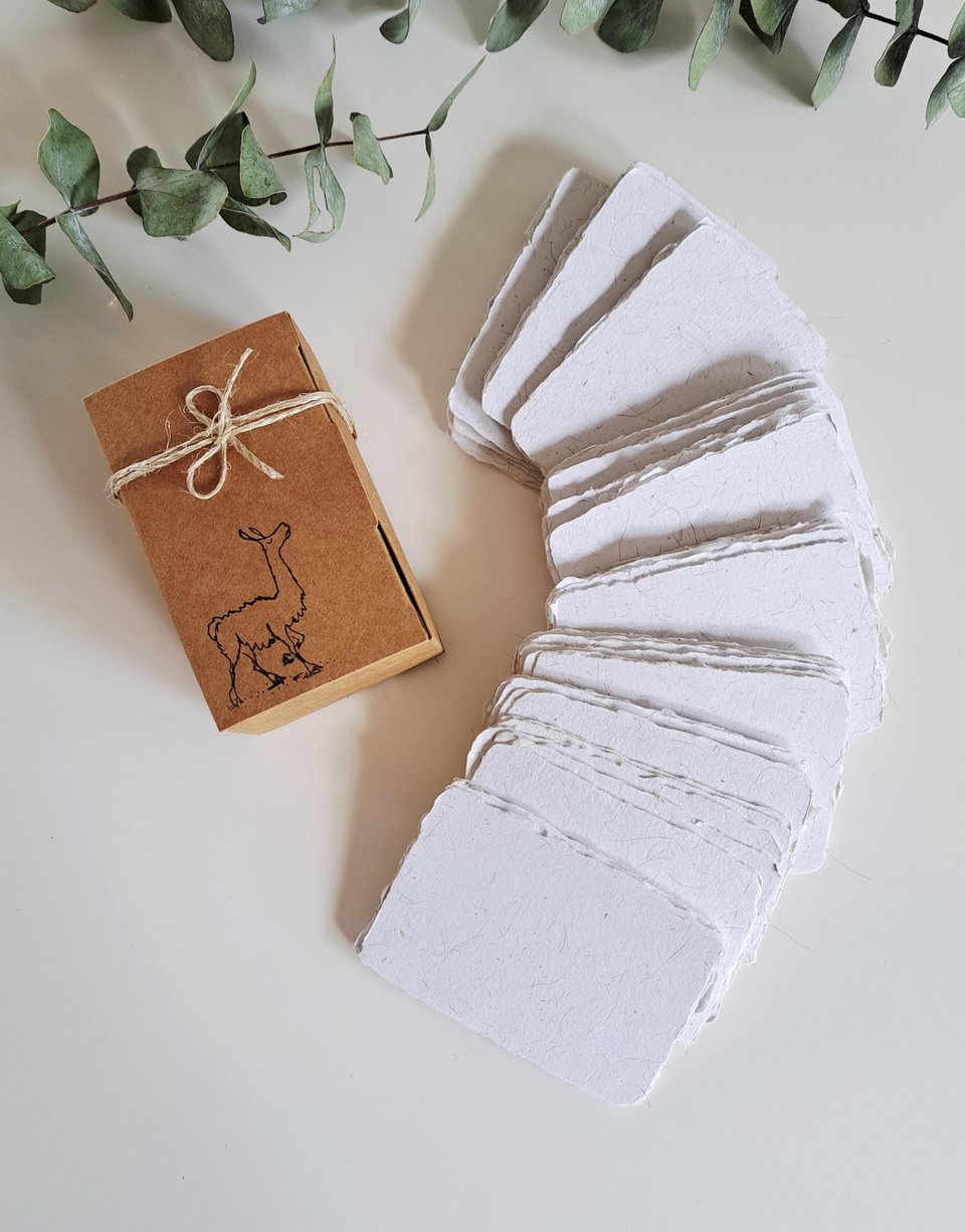 50 Llama Fibre Business Cards, Blank Hand-made, Recycled Paper with Llama Fibre, Deckle Edges