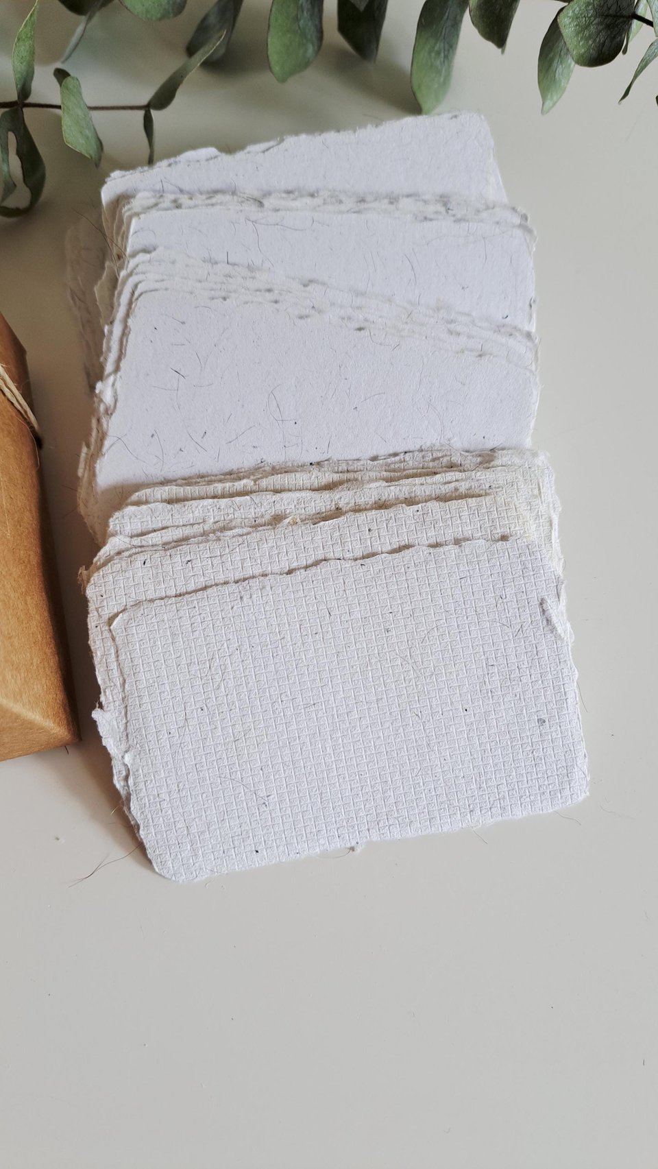 50 Llama Fibre Business Cards, Blank Hand-made, Recycled Paper with Llama Fibre, Deckle Edges