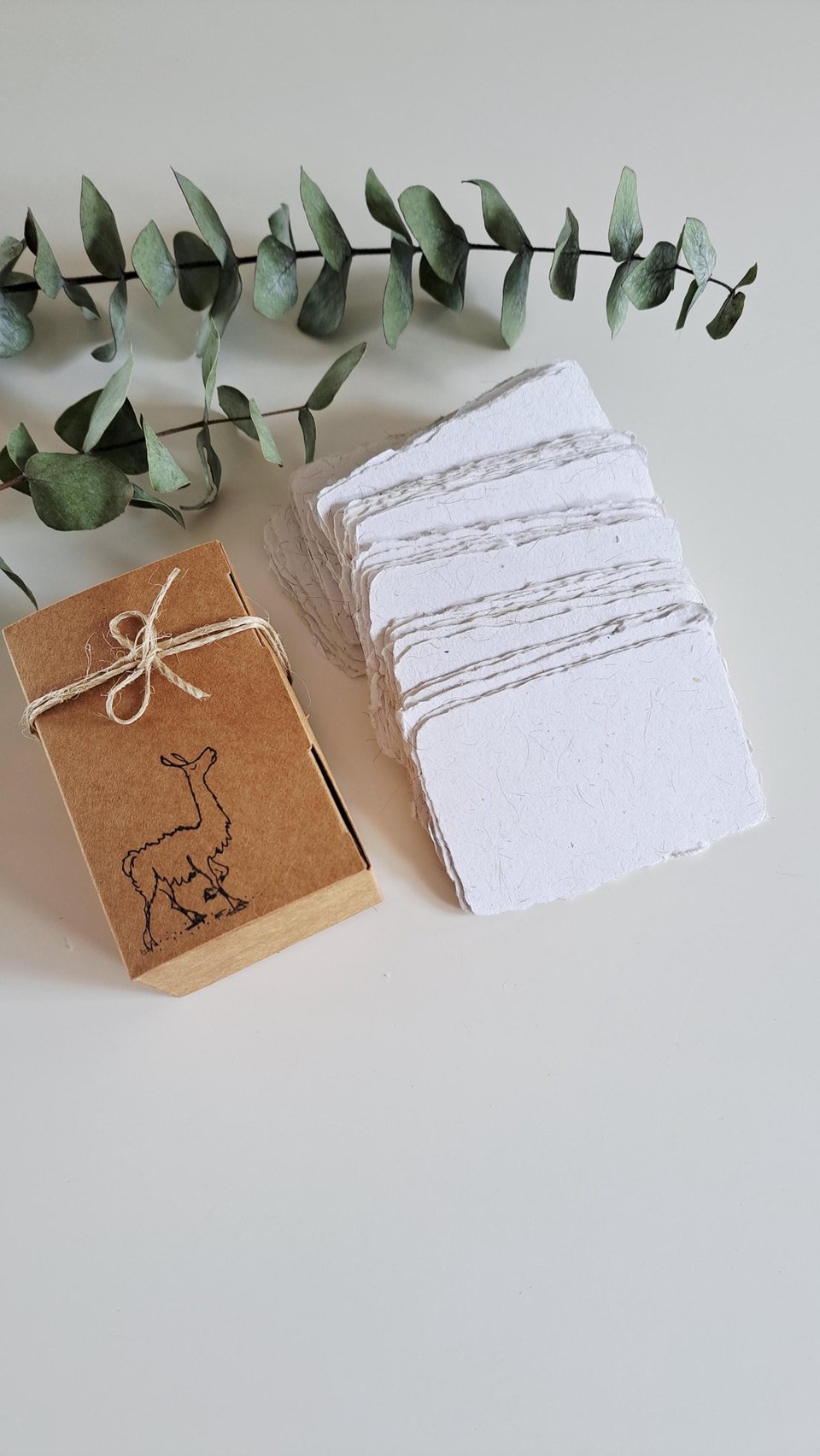 50 Llama Fibre Business Cards, Blank Hand-made, Recycled Paper with Llama Fibre, Deckle Edges