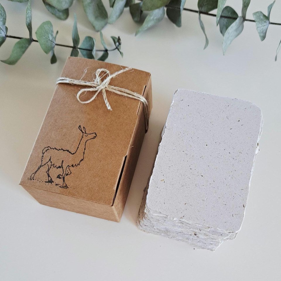 45 Llama Poo Paper Business Cards, Blank Hand-made Recycled Paper with deckle edge