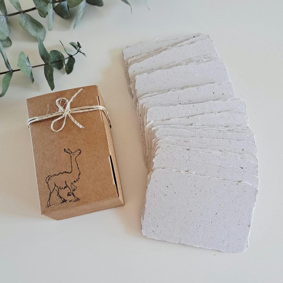 45 Llama Poo Paper Business Cards, Blank Hand-made Recycled Paper with deckle edge