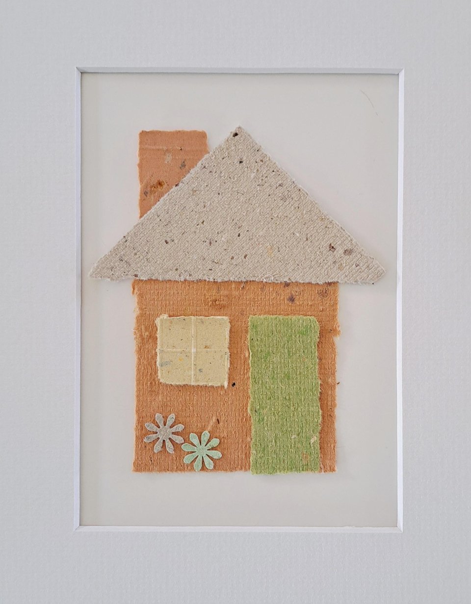 Little Houses Paper Collage Craft Kit: DIY handmade recycled paper pieces to create 4 flat house designs.
