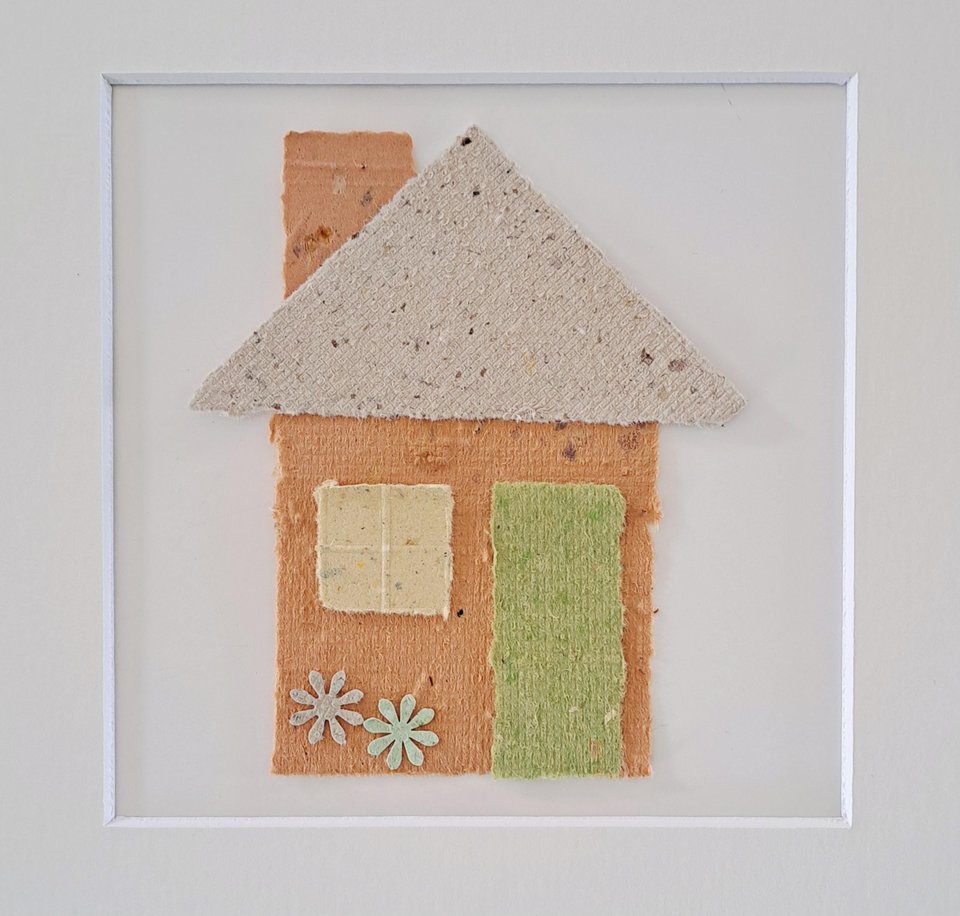 Little Houses Paper Collage Craft Kit: DIY handmade recycled paper pieces to create 4 flat house designs.