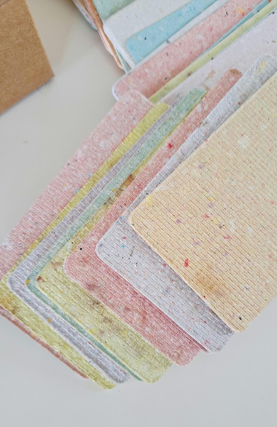 50 Handmade Recycled 2 x 3.5 inch Cards, Coloured Blank Homemade Paper
