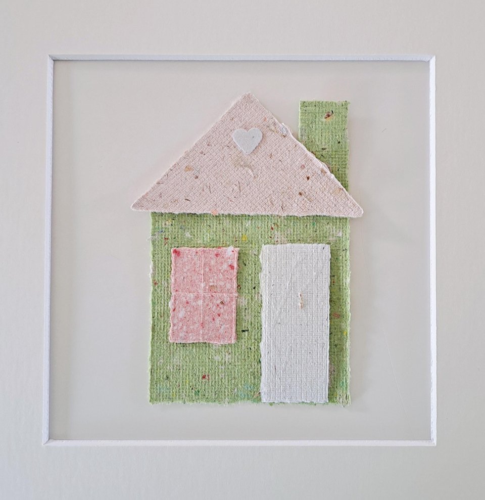Little Houses Paper Collage Craft Kit: DIY handmade recycled paper pieces to create 4 flat house designs.