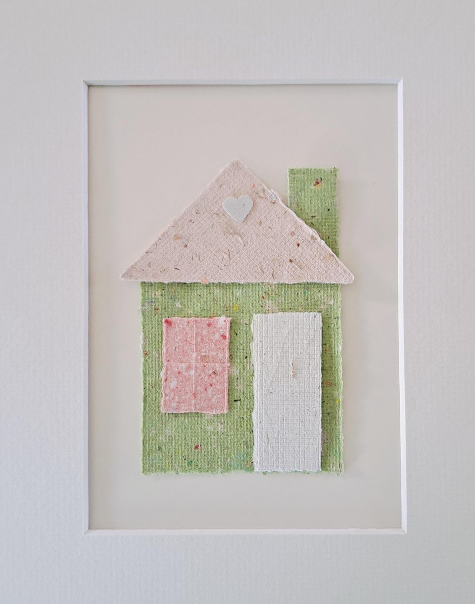 Little Houses Paper Collage Craft Kit: DIY handmade recycled paper pieces to create 4 flat house designs.