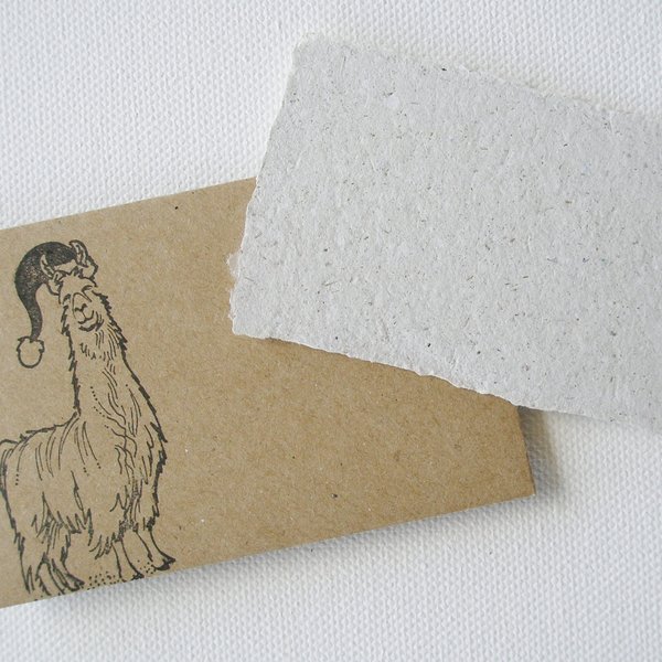 Christmas Mini Gift Card with Brown Envelope, Handmade Recycled Llama Poo Paper Card, hand stamped envelope