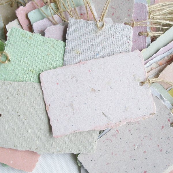 Handmade Recycled Paper Tags, 50 Gift Tags, Swing Tags, Deckle Edge homemade Tags, Blank Product Tags, Coloured Business Tags, Eco Tags
