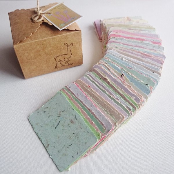 20 colourful Handmade Recycled Cards 2 x 3 inch size with deckle edges for place cards and Florists