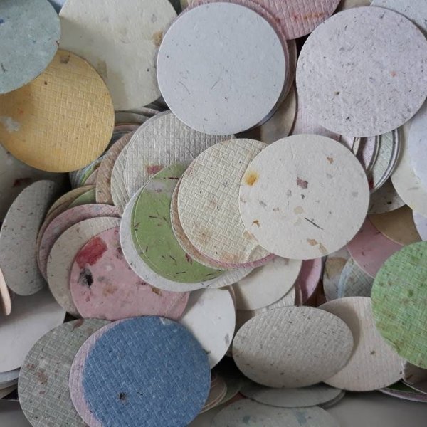 Handmade Recycled Paper Circle Cutouts  x 100. Small, 3.5cm