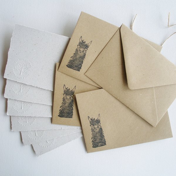 6x4 Inch Llama Poo Paper Letter Set. Home made recycled stationery set for children 