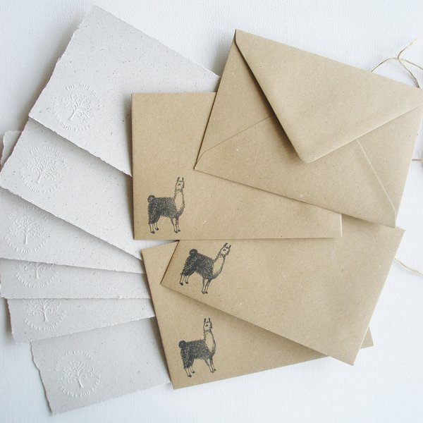 6x4 Inch Llama Poo Paper Letter Set. Handmade writing sheets with stamped envelopes. Gift for llama lover or llama theme party