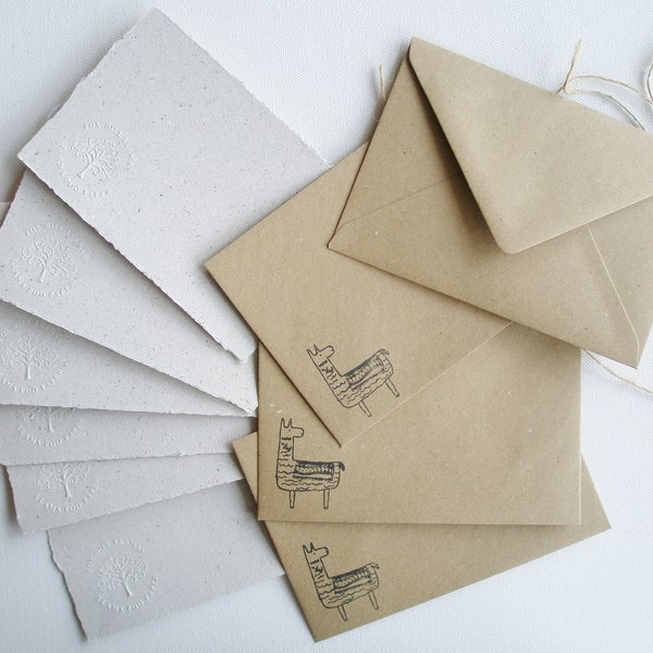 6x4 Inch Llama Poo Paper Letter Set. Writing paper with envelopes. Recycled stationery set for children