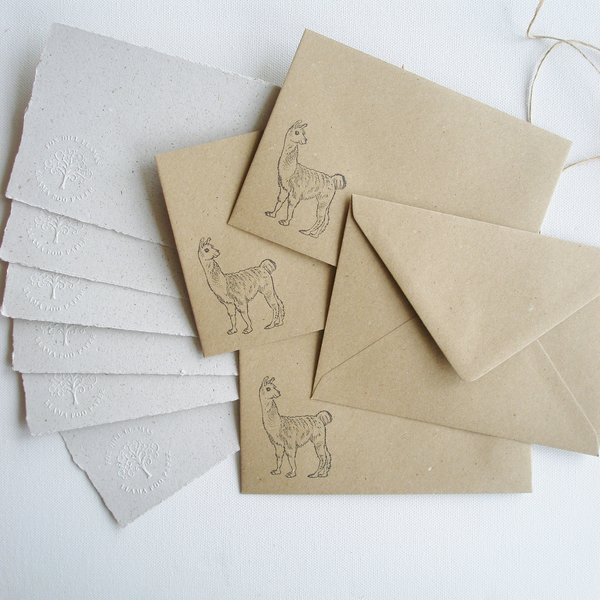 Llama Letter Writing Set with Poo Paper. 6x4 Inch stationery for llama birthday. Hand made writing set for baby shower invitations
