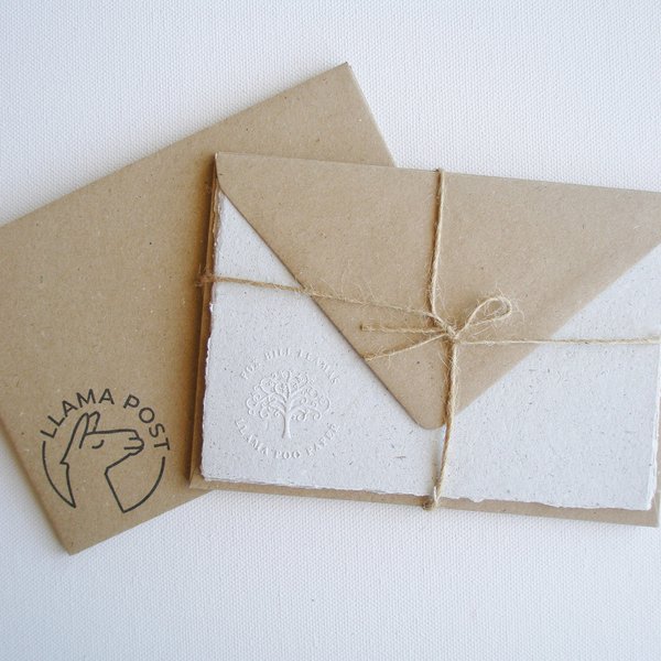 Handmade Llama Letter Set with Poo Paper and recycled envelopes. Writing sheets for children with hand stamped envelopes 6 x 4 inch