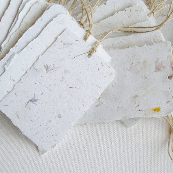 60 Handmade Recycled Paper Gift Tags: Deckle Edge Swing Tags