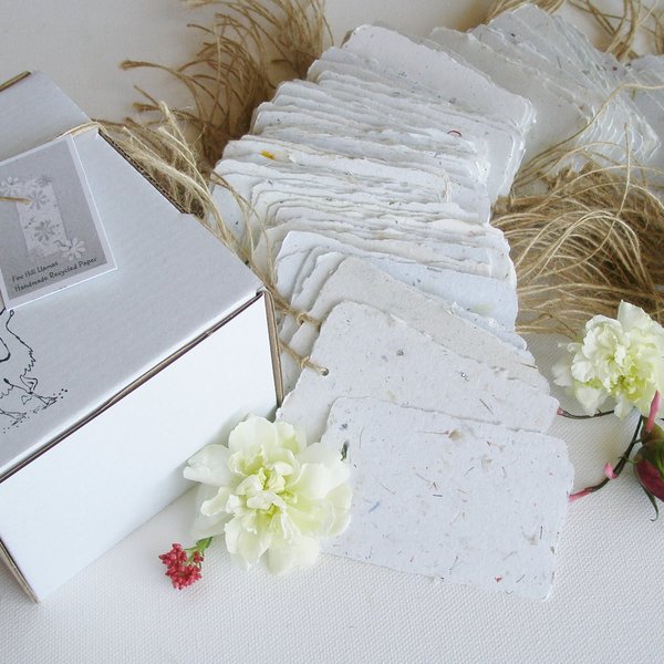 100 Handmade Recycled Paper Gift Tags: Deckle Edge Swing Tags