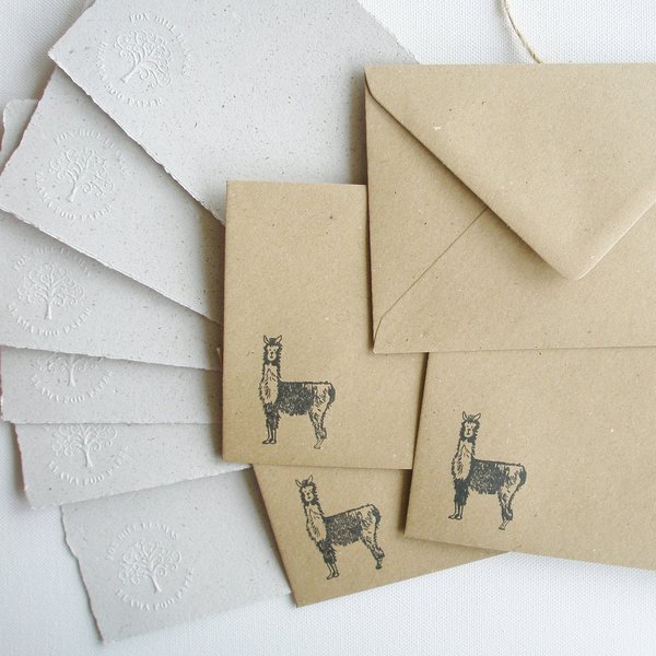 Letter Set made with Llama Poo Paper. 6 x 4 inch childs stationery set. Children's recycled writing set with envelopes