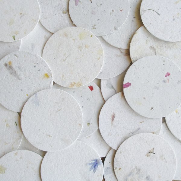 100 Handmade Paper Small Circle Cut Outs. 3.5cm Neutral Tones. Recycled