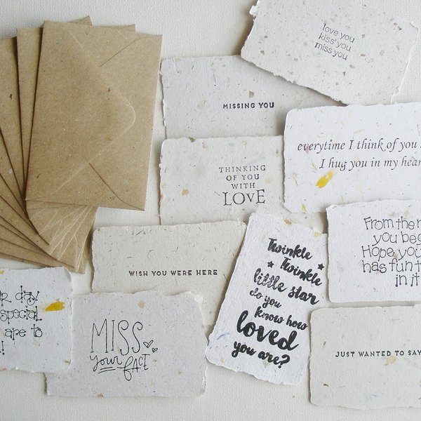 I Miss You Notes with Envelopes. Handmade Recycled Paper Love Messages. Mini Sentiment Cards for Long distance relationship