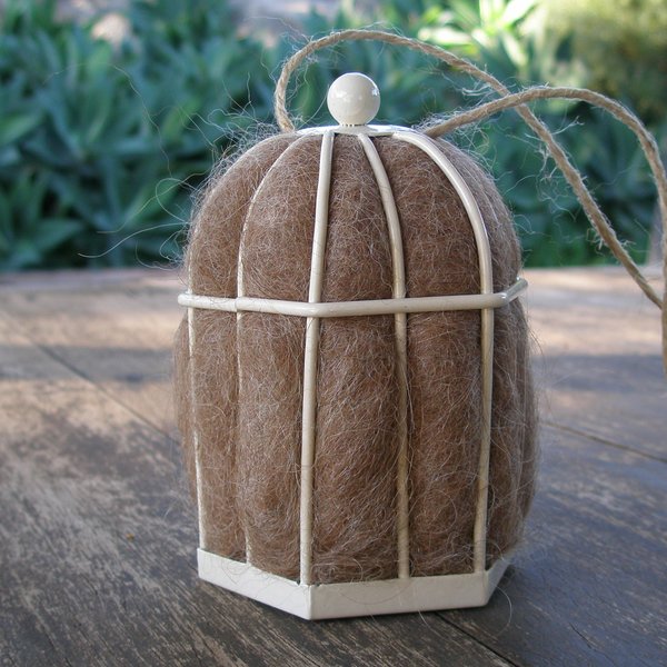 Small Native Bird Nester with Llama Fibre to hang near bird feeder or bird bath for nesting birds to use